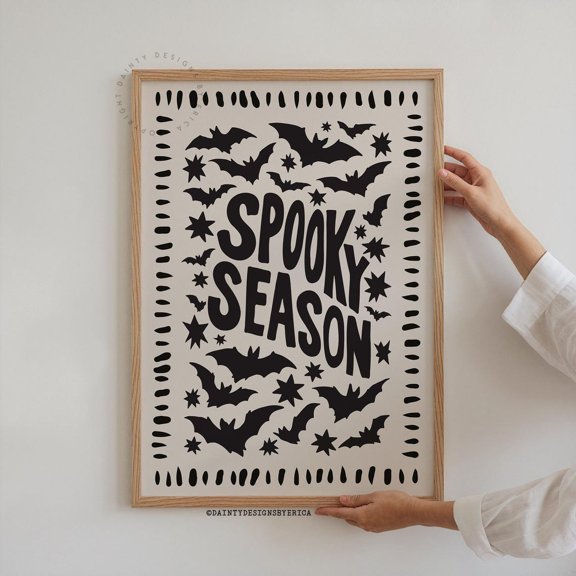 Neutral Bats Spooky Season Wall Art, Unframed Canvas Size 24x36