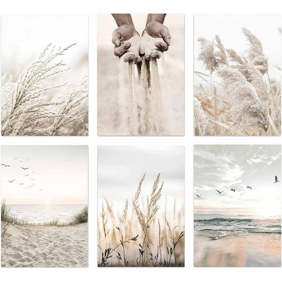 Neutral Beach Canvas Wall Art Prints 8x10in Beige Sage Leave Wall Decor Home Decorations for Living Room Aesthetic Landscape Canvas Posters Botanical Wall Art Unframed (Beach)