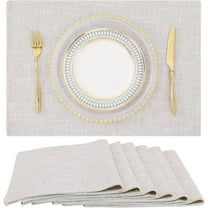 Neutral Beige Cloth Placemats Set of 6 Cotton Linen Blend Washable Farmhouse Dining Table Mats for Indoors & Outdoors, Easy to Clean, 13 x 19 Inch