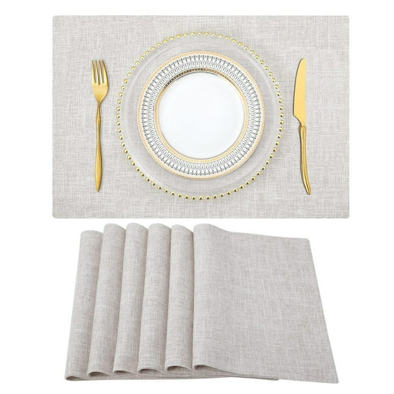 Neutral Beige Cloth Placemats Set of 6  Cotton Linen Blend Washable Farmhouse Dining Table Mats for Indoors & Outdoors, Easy to Clean, 13 x 19 Inch