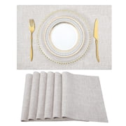 Neutral Beige Cloth Placemats Set of 6   Cotton Linen Blend Washable Farmhouse Dining Table Mats for Indoors & Outdoors, Easy to Clean, 13 x 19 Inch