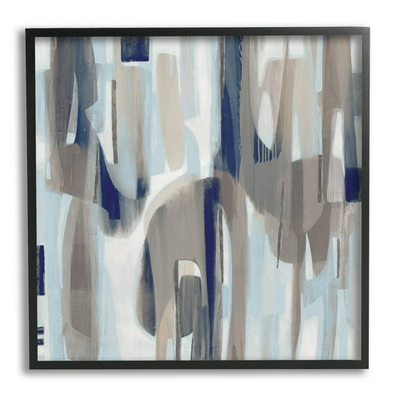 Neutral Beige Falling Strokes Abstract Painting Black Framed Art Print Wall Art