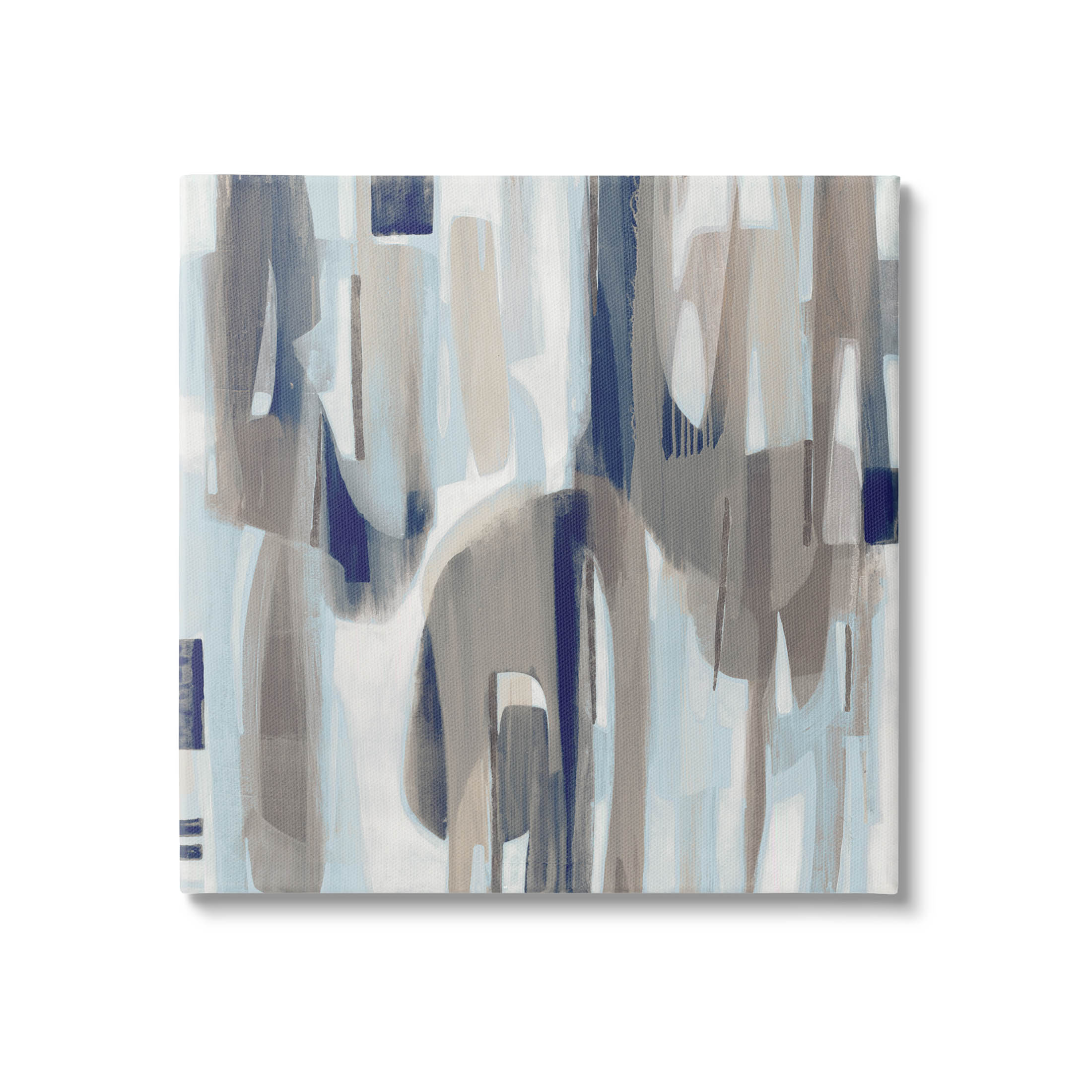 Neutral Beige Falling Strokes Abstract Painting Gallery Wrapped Canvas Print Wall Art