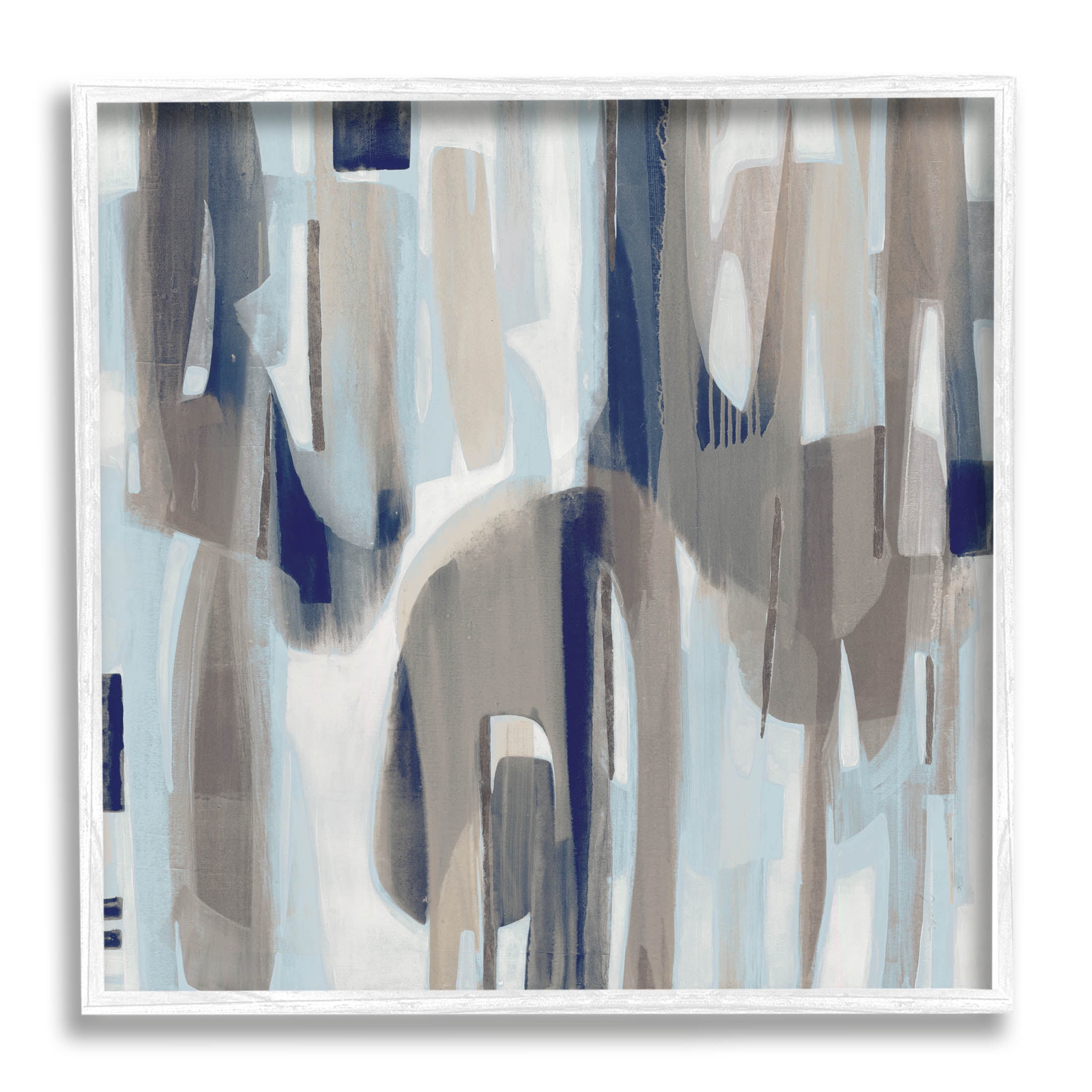 Neutral Beige Falling Strokes Abstract Painting White Framed Art Print Wall Art