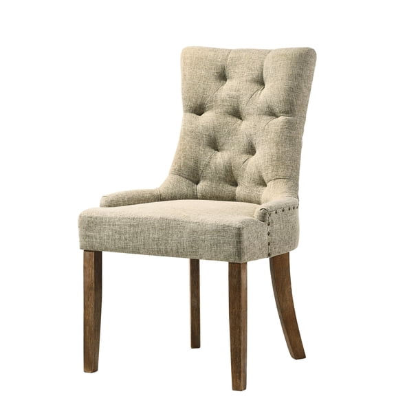 Neutral Beige & Oak Frame - Tufted Back for Elegance - Dining Table Use - Versatile and Comfortable Set