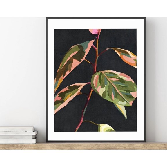 Neutral Black Abstract Floral Plant Wall Art Botanical Leaves Boho Art Instant Living Room Art Print Wall Art, Modern Wall Decor, 12x18 UNFRAMED