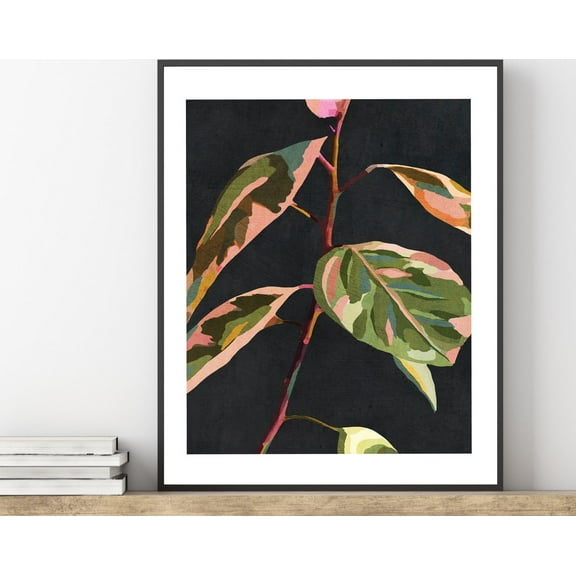 Neutral Black Abstract Floral Plant Wall Art Botanical Leaves Boho Art Instant Living Room Art Print Wall Art, Modern Wall Decor, 8x12 UNFRAMED