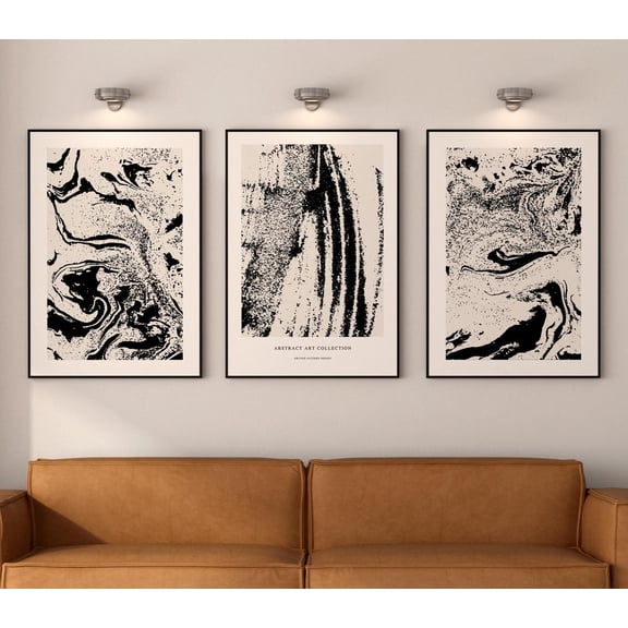 Neutral Black Beige Abstract Art Prints Modern Wall Decor Set 3 Stretched Canvas 8x12