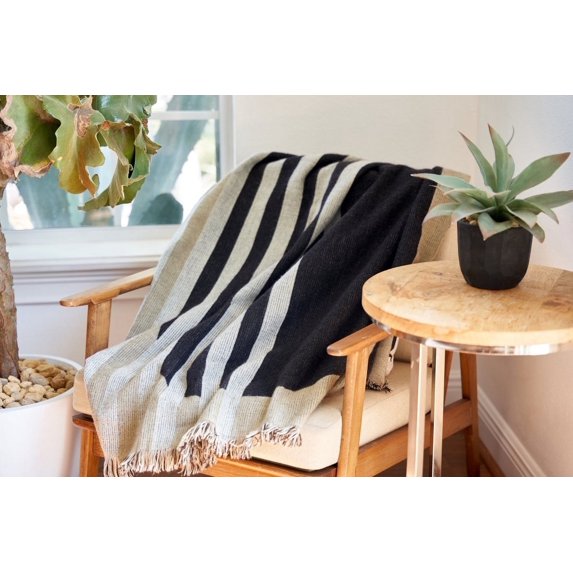 Neutral Black Throw Blanket for Couch, Sofa, Bed, Soft, Plush, Cozy, Warm, Lightweight, Boho, Bohemian Style, Unifier Throw 74 x 54 Inches
