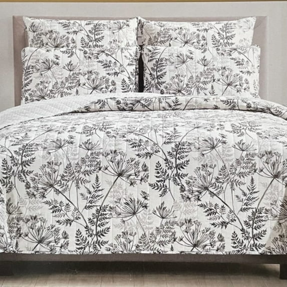 Neutral Black & White QUEEN SIZE Floral Cotton Comfy Quilt