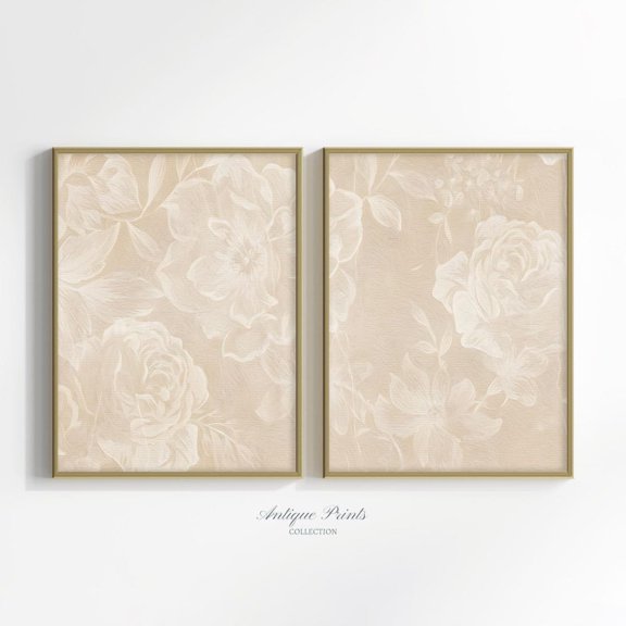 Neutral Blush Wall Art, Vintage Roses Wall Art, Print Art Set 2 Unframed Paper Print 20x30