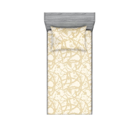 Neutral Boho Fitted Sheet & Pillow Sham Set, Grunge Vibes Creamy Colored Forms Pattern Wild Nature Themed Print, Decorative Printed 2 Piece Bedding Decor, Twin, Avocado Green Eggshell, by Ambesonne