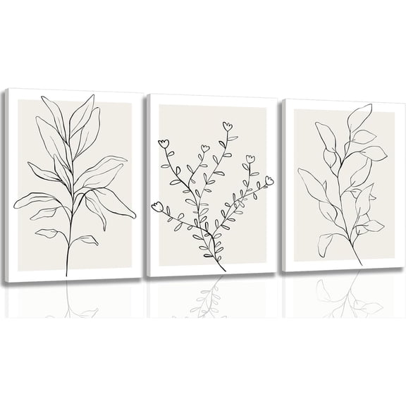 Neutral Botanical Flower Line Wall Art Set of 3 Modern Minimalist Plant Canvas Pictures Black and White Farmhouse Artwork Boho Painting Prints for Wall Decor Aesthetic Framed 12x16 In