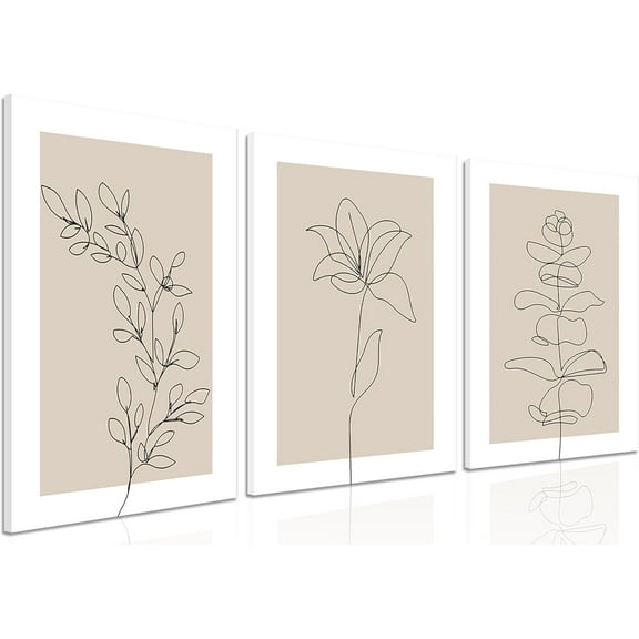 Neutral Botanical Poster Wall Art Set of 3 Flower Minimalist Abstract Botanical Painting Prints Beige Leaf Plant Wall Decor Boho Floral Canvas Line Artwork for Bathroom Bedroom,Living Room 16x24 In