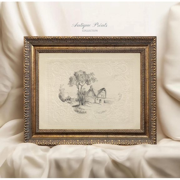 Neutral Botanical Print, Vintage Tree Sketch Art, Neutral Etching Drawing, Antique Horizontal Farmhouse Decor, Unframed Paper Print