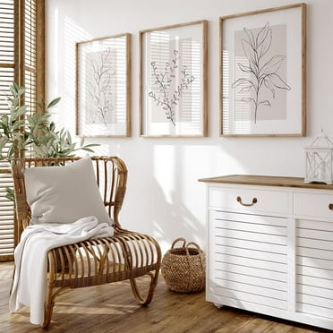 Neutral Botanical Prints Wall Art Decor Plant Minimalist Canvas Pictures Vintage Beige Wall Art Modern Farmhouse Line Poster Boho Abstract Painting Artwork for Bedroom Unframed(only canvas)