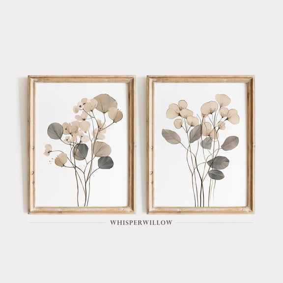 Neutral Botanical Sketch Wall Art Print Set Of 2 With Vintage Spring Floral Decor