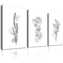 Neutral Botanical Wall Art, Farmhouse Plant Wall Decor Leaf Flower Line Canvas Wall Art, Minimalist Beige Boho Theme Art Framed Botanical Floral Print Paintings Ready to Hang for Bedroom Living Room