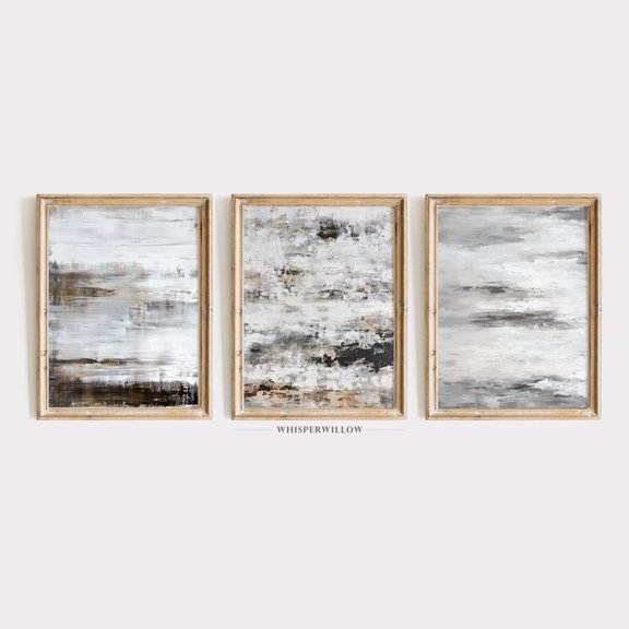 Neutral Brown White Gray Modern Abstract of THREE 3, Minimalist Contemporary, Calming Patterns Poster Printed Poster, Poster Only