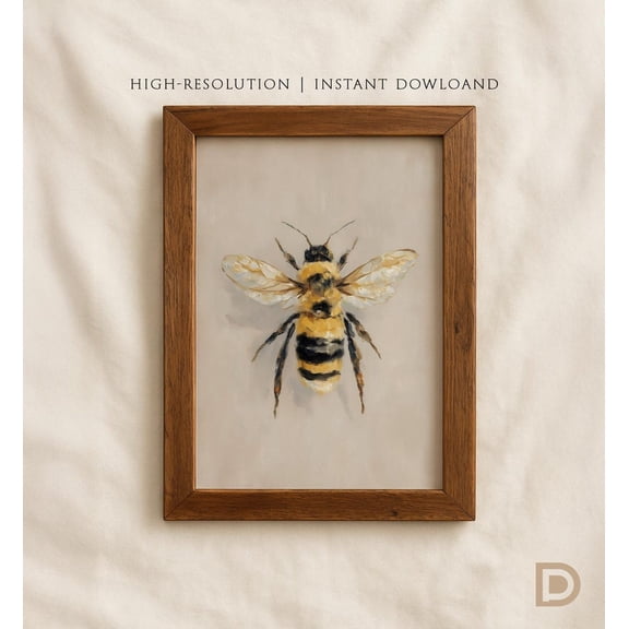 Neutral Bumblebee Wall Art, Unframed Paper Poster 8x10in