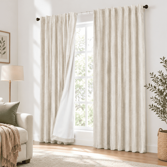 Linken Roo Neutral Burlap Curtafor Living Room 68 Inch Long Beige Closet Open ...