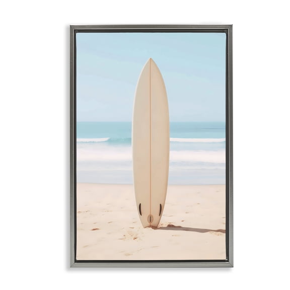 Stupell Industries Neutral Centered Surfboard Gray Framed Floater Canvas Wall Art, design by LSR Design Studio, 25 x 17