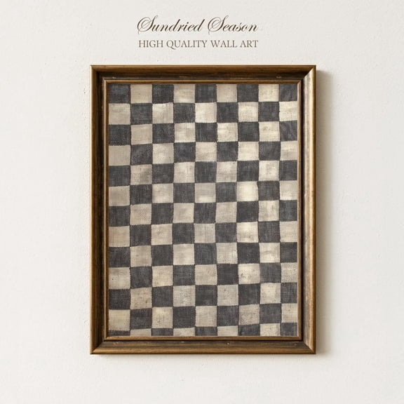 Neutral Checkerboard Abstract Art Print, Distressed Black And Beige Minimal Pattern Poster, Rustic For Boho Or Japandi Home Poster, UNFRAMED