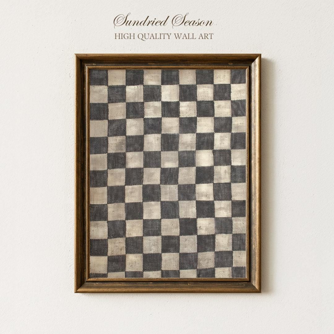 Neutral Checkerboard Abstract Art Print, Distressed Black And Beige ...