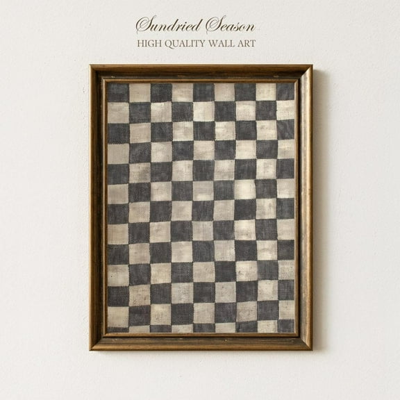 Neutral Checkerboard Abstract Art Print, Distressed Black And Beige Minimal Pattern Poster, Rustic Modern Decor For Boho Or Japandi Home UNFRAMED Poster, Wall Art for Decor, Present, 12x18