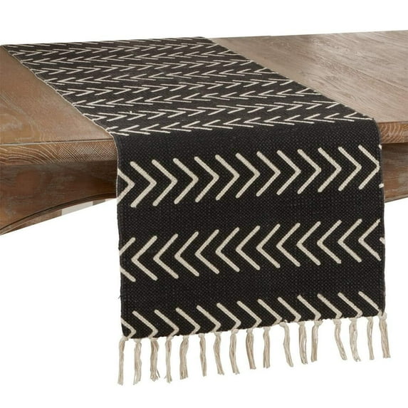 Neutral Chevron Print Tassel Cotton Woven Table Linen Collection
