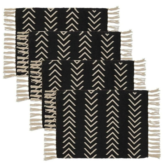 Neutral Chevron Print Tassel Cotton Woven Table Linen Collection