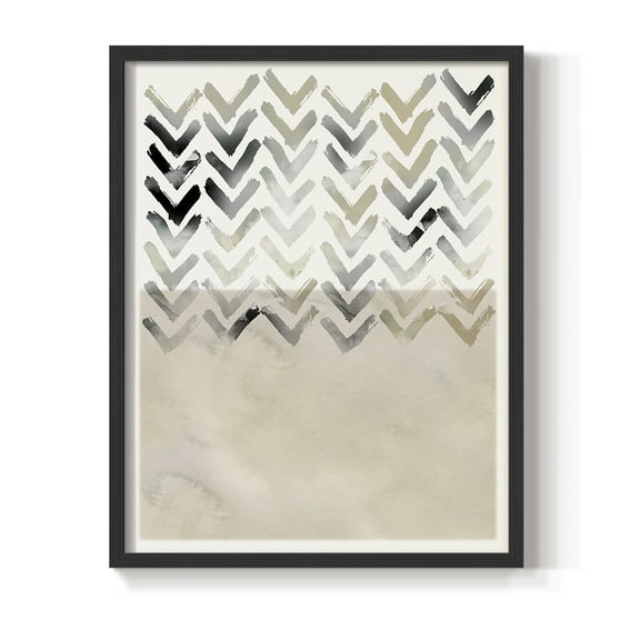 Neutral Chevron in Black Solid Wood 16 x 20 Framed Print