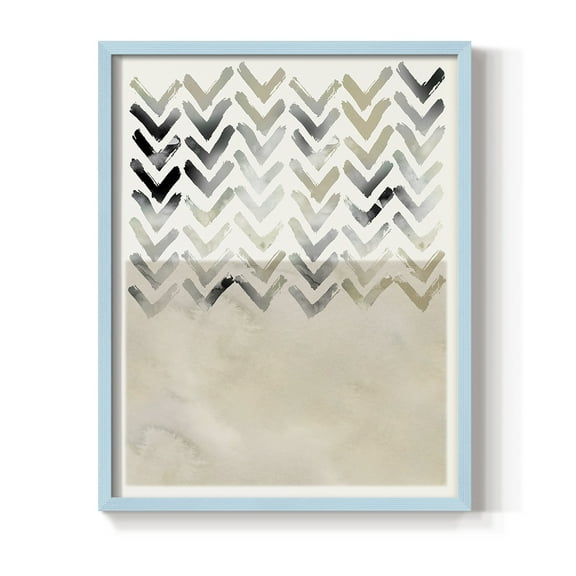 Neutral Chevron in Blue Solid Wood 11 x 14 Framed Print