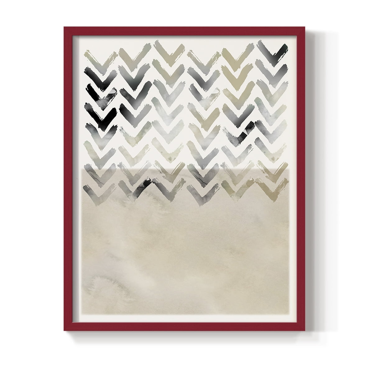 Neutral Chevron in Red Solid Wood 11 x 14 Framed Print
