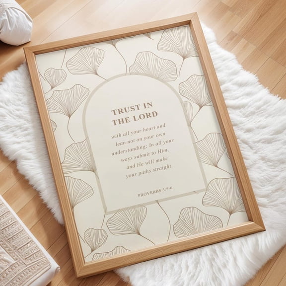 Neutral Christian Wall Art, Trust in the Lord With All Your Heart, Proverbs 3:5-6, Bible Verse Print, Minimalist Scripture Sign, Home Decor 8x10 UNFRAMED