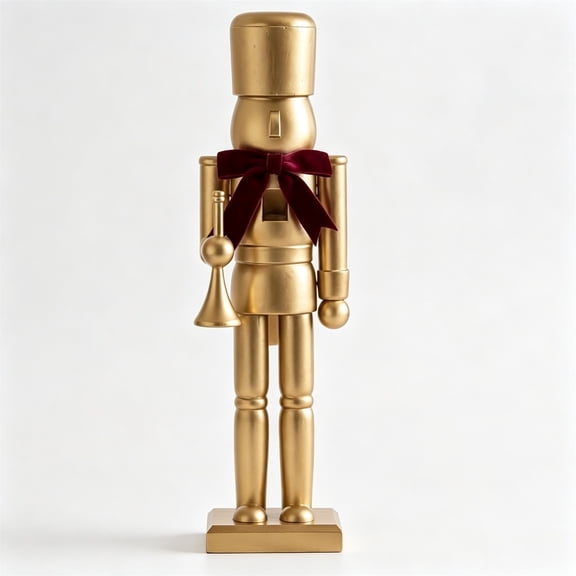 Neutral Christmas Nutcracker Figure, 6" Gold 3D Printed Nutcracker Figures with Velvet Bow, Christmas Ornament for Fireplace Mantel Shelves, Xmas Holiday Decor Gift