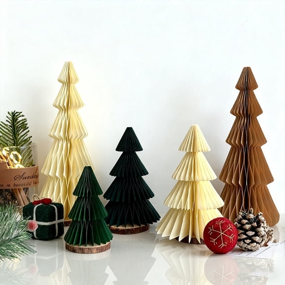 Neutral Christmas Tree Honeycomb Centerpiece Minimalist 3D Paper Trees Centerpiece Modern Christmas Decor Rustic Reusable Table Decoration for Home Decor Xmas Gift