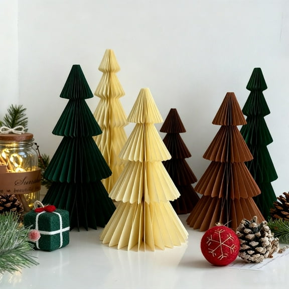 Neutral Christmas Tree Honeycomb Centerpiece Minimalist 3D Paper Trees Centerpiece Modern Christmas Decor Rustic Reusable Table Decoration for Home Decor Xmas Gift