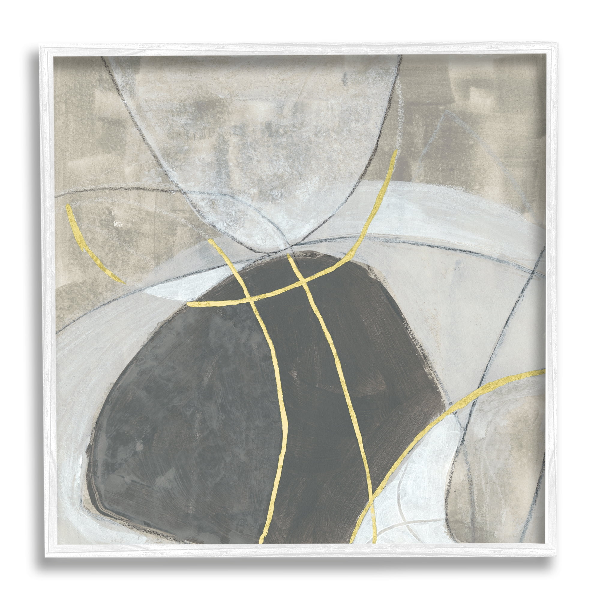 Neutral Circular Line Abstraction Soft Layered Stones Abstract Framed Art Print Wall Art, 17x17