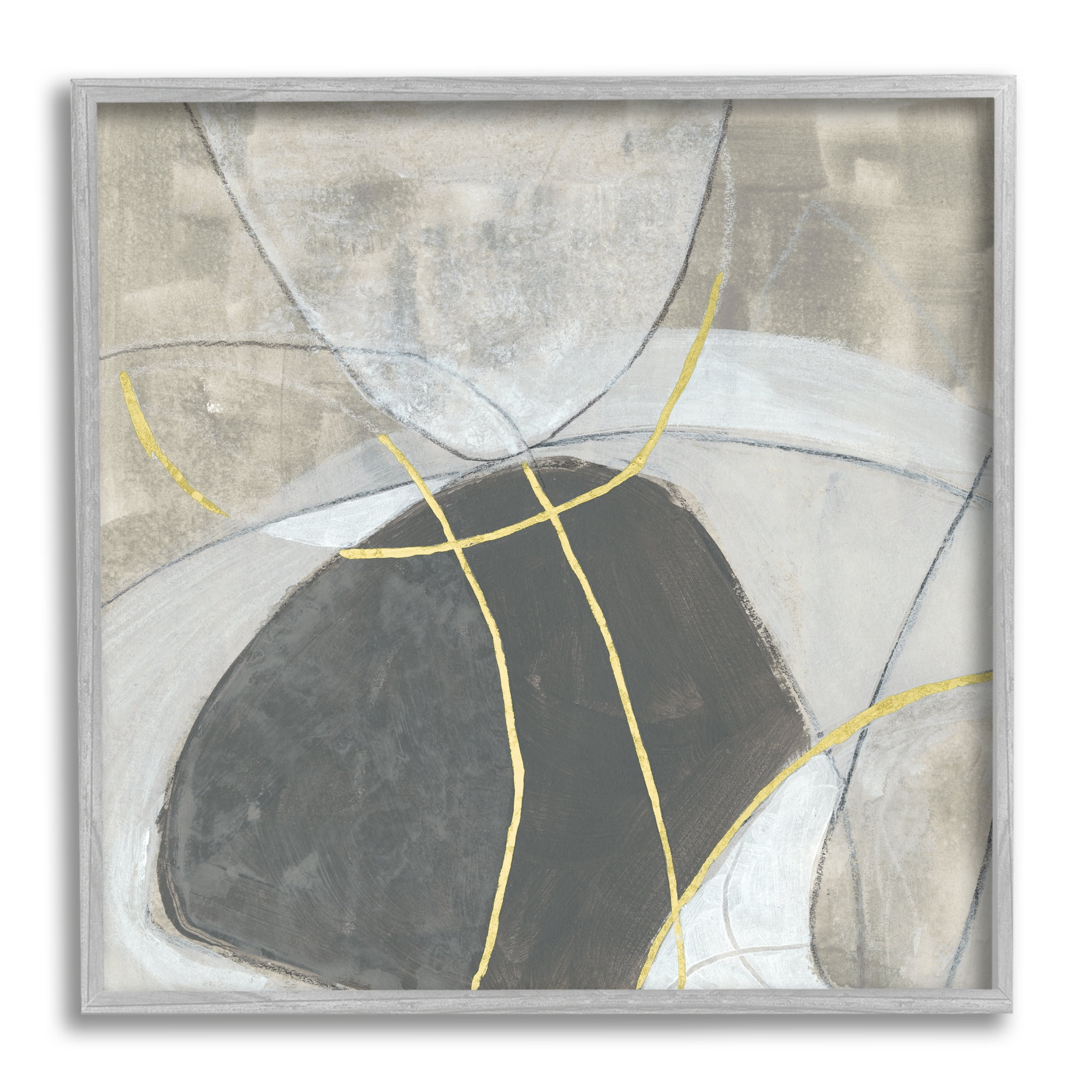Neutral Circular Line Abstraction Soft Layered Stones Abstract Framed Art Print Wall Art, 17x17