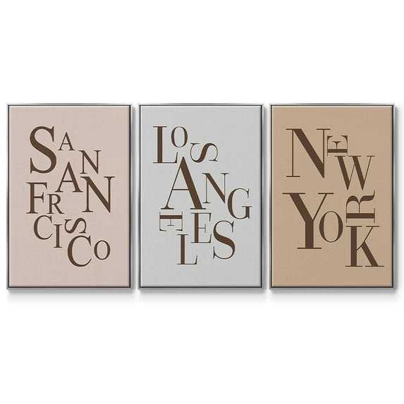 Neutral City Center Type I - Framed Premium Gallery Wrapped Canvas L Frame 3 Piece Set - Ready to Hang