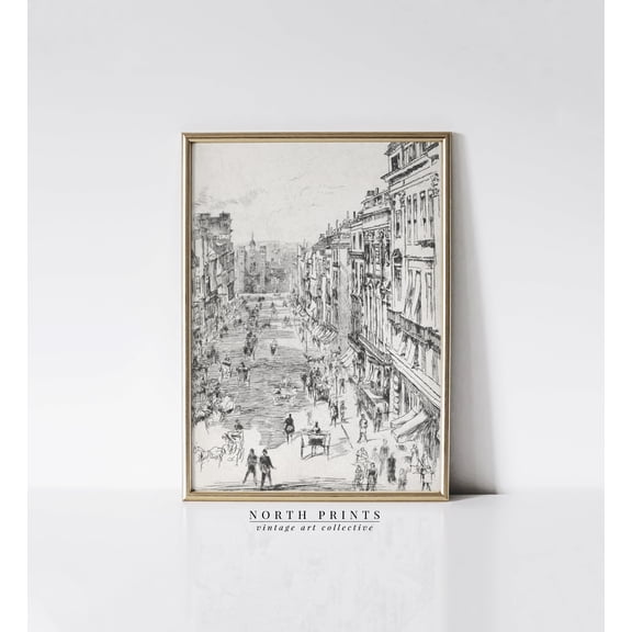 Neutral Cityscape Sketch Art | Antique Architecture Wall Art | City Drawing | 1127 UNFRAMED Poster, Wall Art for Decor, Present, 24x36