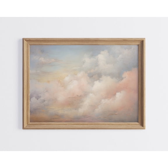 Neutral Cloud Landscape Wall Art Blue Summer Sky Print Cloudy Sky Bedroom Decor Minimalist Sunset Art Abstract Sunrise