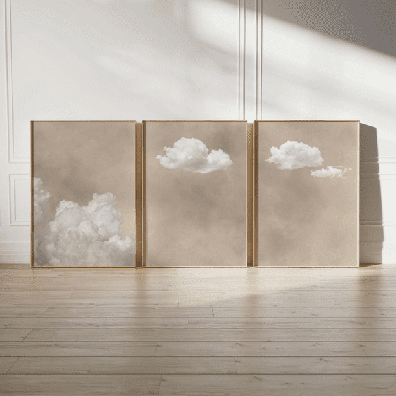 Neutral Cloud Sky Beige Zen Minimalist Poster Prints , Stretched Canvas