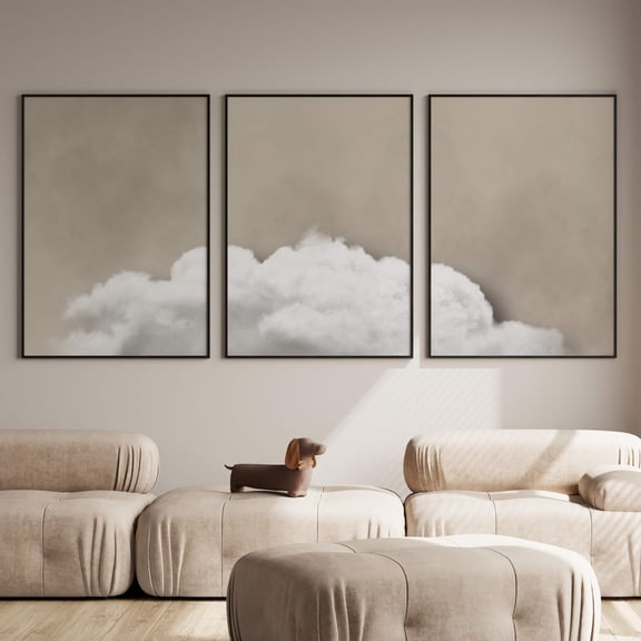 Neutral Cloud Wall Art Prints Triptych Minimalist Wall Decor over the Bed Painting Zen Wabi Sabi Boho Set 3