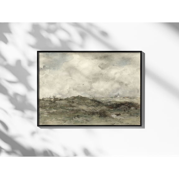 Neutral Cloudy Sky Tonal, Sage Green Wall Art Rural Country Soft Tones Vintage Rustic Landscape Poster UNFRAMED Poster, Wall Art for Decor, Present, 8x12