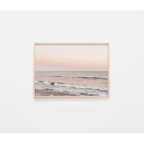 Neutral Coastal Print, Pastel Ocean Photography, Pink Sunset Ocean Wave Print, Wall Art Unframed Paper Print