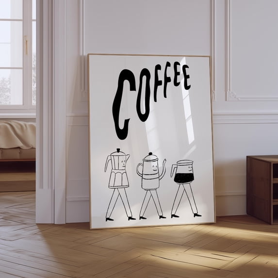 Neutral Coffee Kitchen Poster, Stretched Size 16x24