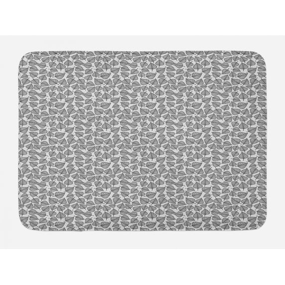 Neutral Color Bath Mat, Monochrome Layout of Repeating Fall Leaves with Inner Ornaments, Plush Bathroom Decor Mat with Non Slip Backing, 29.5" X 17.5", Pale Taupe Charcoal Grey, by Ambesonne