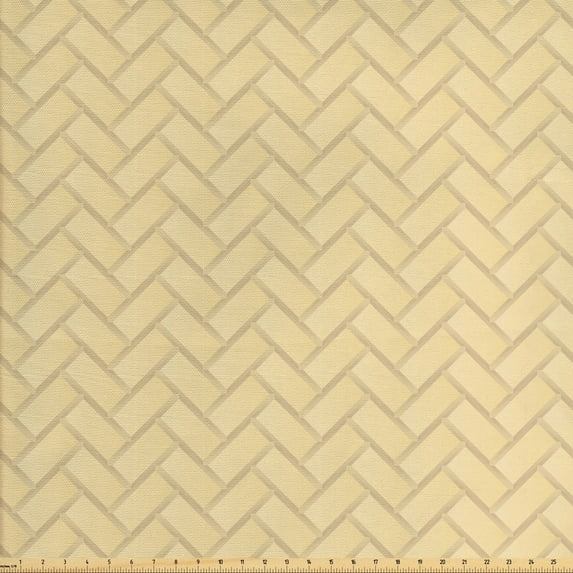 Ambesonne Neutral Color Fabric by the Yard Upholstery, Crossing Brick Stones, 5 Yards, Beige and Ecru